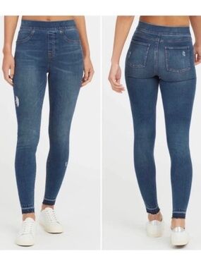 Spanx Denim Look Distressed Skinny Leggings Pull On Stretch Jeans XL